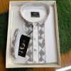 White Embroidered and Striped China Bhancura Syanela Silk Steez Panjabi (Premium)